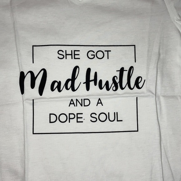 White Printed Lettering V Neck Short Sleeve Shirt - Picture 12 of 13